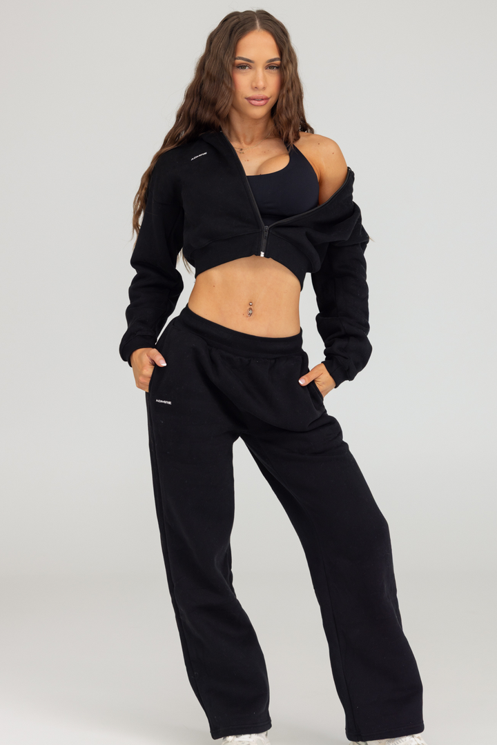 CROPPED ZIP HOODIE - BLACK