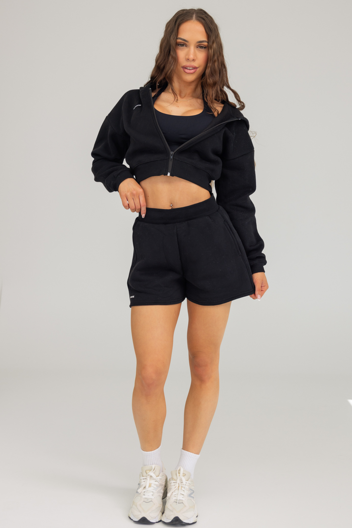 CROPPED ZIP HOODIE - BLACK